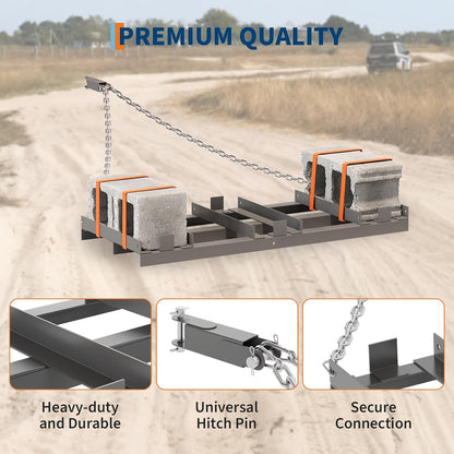 4FT Drag Harrow for ATV, Tractor & UTV, Heavy Duty Tow Behind Driveway Grader with 6FT Chain Link