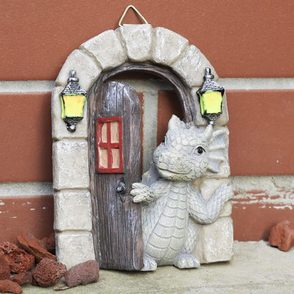 Dragon Garden Ornament Resin Craft Ornament Statue Fairy Door Yard Art Outdoor and Garden Solar