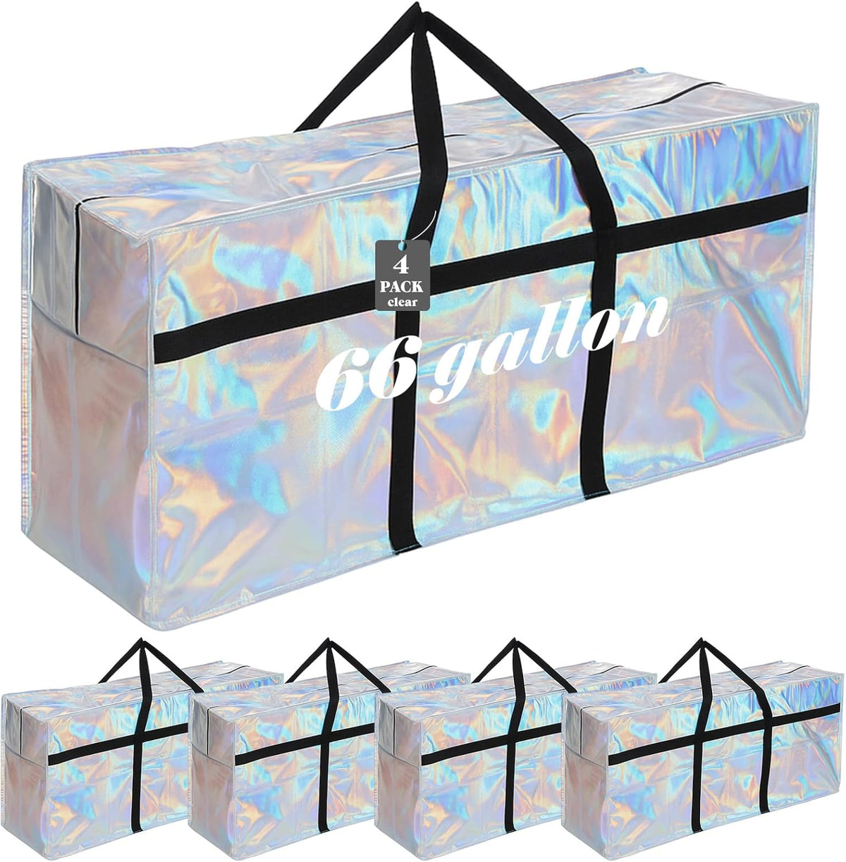 4 Pcs 66 Gallon Large Moving Bags with Zipper and Handles Foldable Storage Duffle Bags Heavy Duty