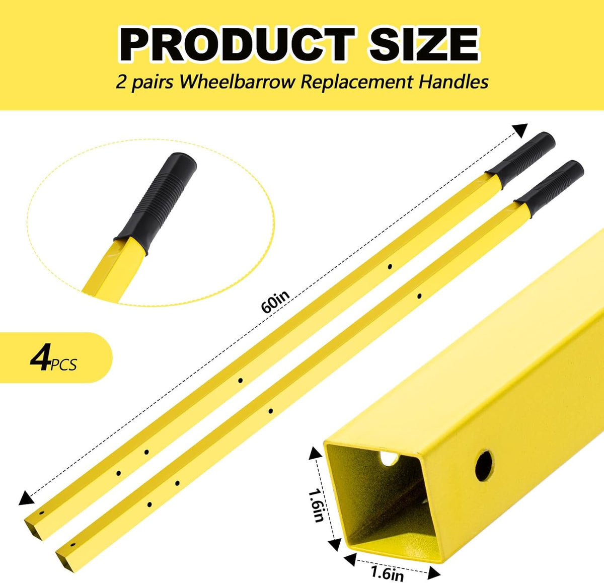 Gisafai 2 Pair Wheelbarrow Replacement Handles Kit 60 Inches Metal Wheelbarrow Handles Heavy Duty