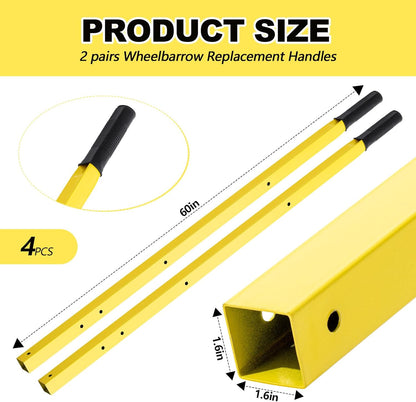 Gisafai 2 Pair Wheelbarrow Replacement Handles Kit 60 Inches Metal Wheelbarrow Handles Heavy Duty