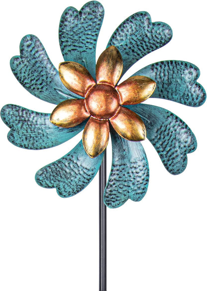 MUMTOP Wind Spinners 45.7 Inch Cyan Kinetic Sculpture Metal Windmill for Patio Lawn Outdoor Yard