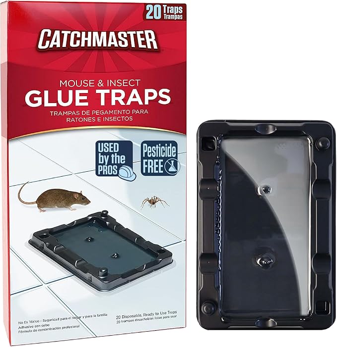 Catchmaster Mouse & Insect Glue Traps 20-Pk, Adhesive Rodent & Bug Catcher, Mouse Traps Indoor for