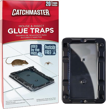Catchmaster Mouse & Insect Glue Traps 20-Pk, Adhesive Rodent & Bug Catcher, Mouse Traps Indoor for