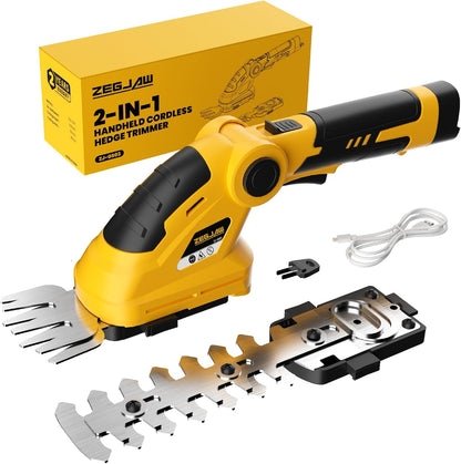 7.2V Cordless Hedge Trimmer & Grass Shears, 2 in 1 Electric Handheld Shrub Trimmer, Lightweight