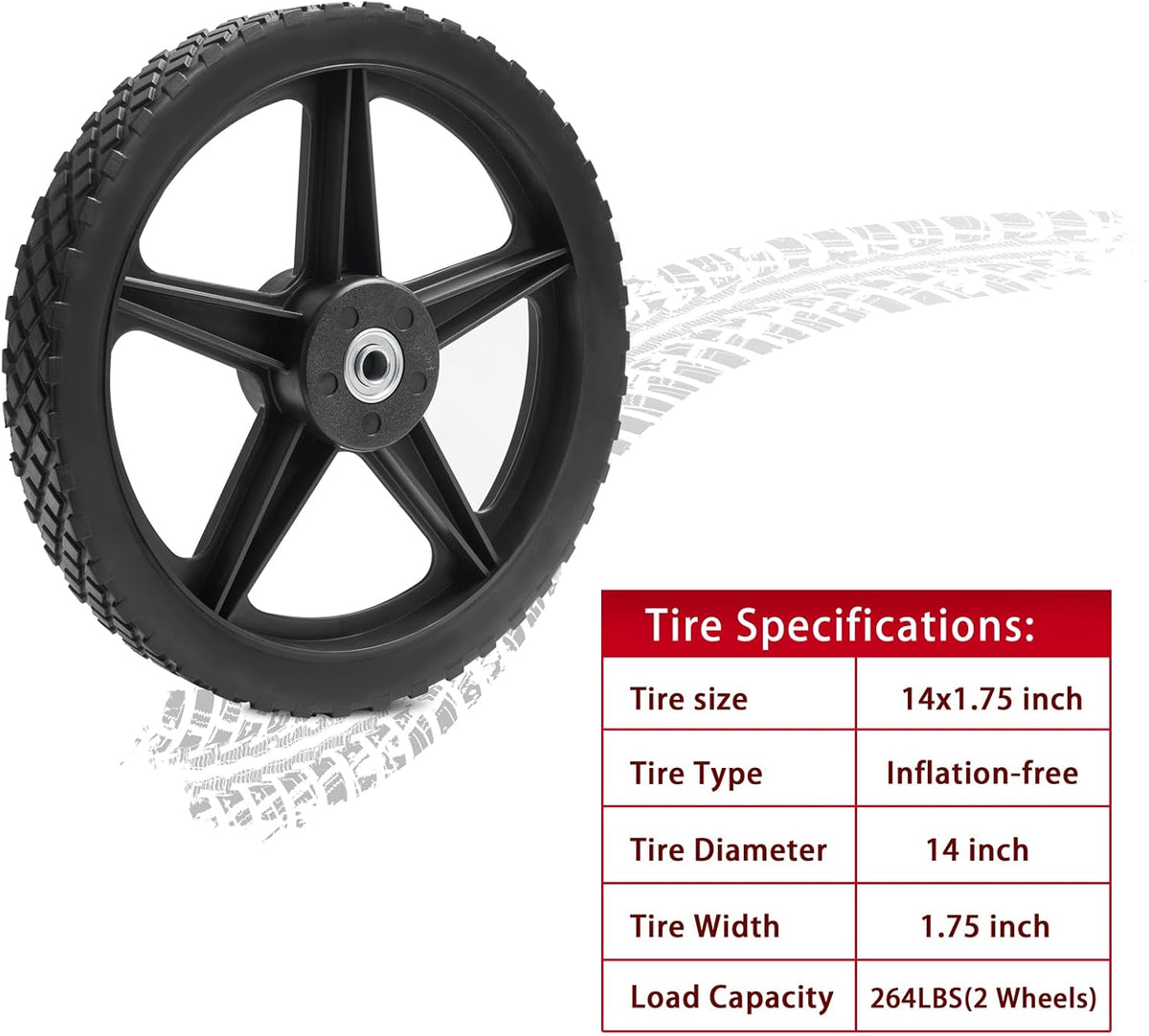 Parts Camp 14" Spoked Plastic Wheel and Tire 14 x 1.75'' Lawn Mower Wheels Kits For Push