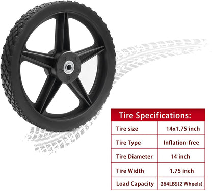 Parts Camp 14" Spoked Plastic Wheel and Tire 14 x 1.75'' Lawn Mower Wheels Kits For Push