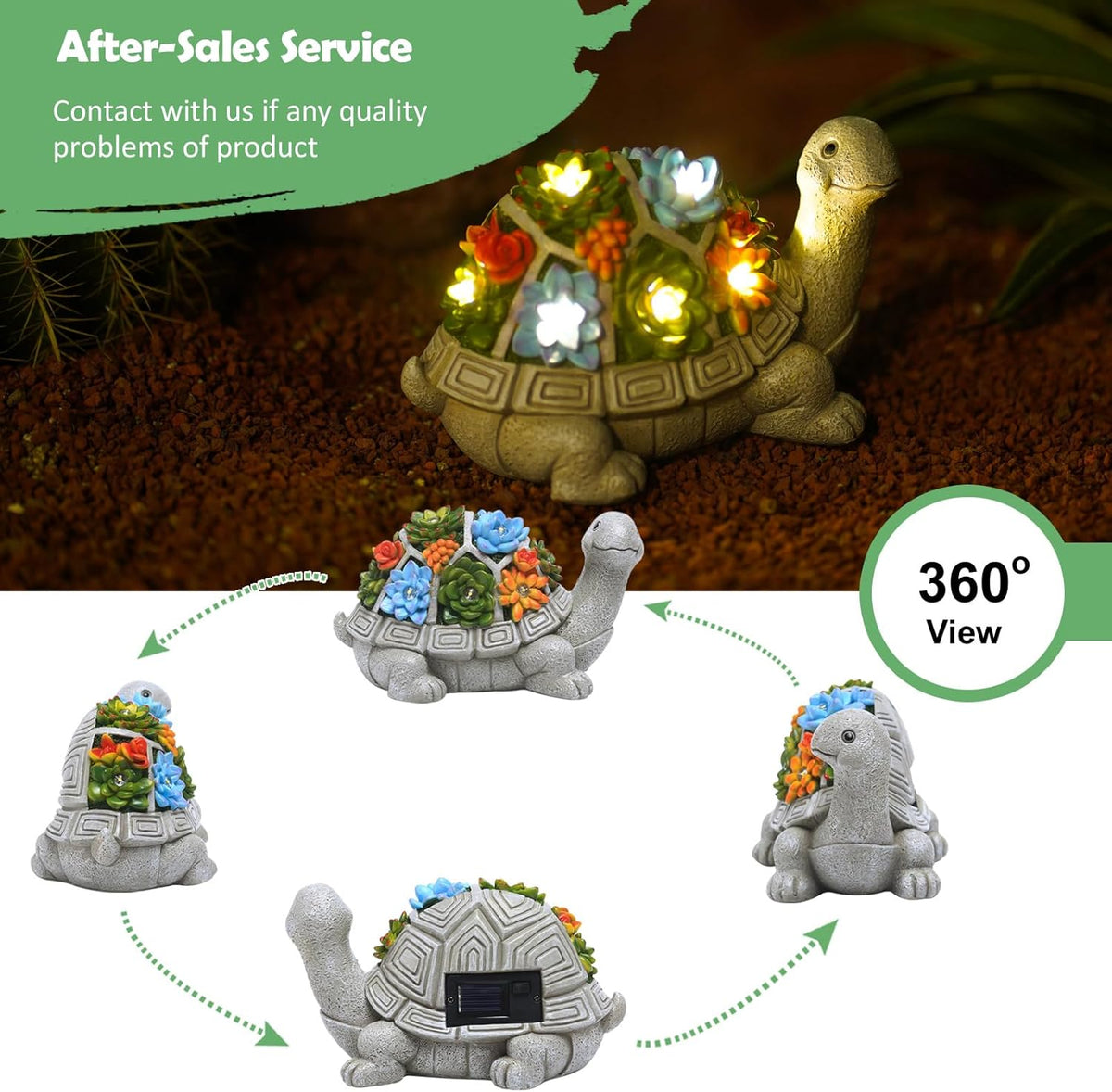 Nacome Garden Outdoor Statues Turtle with Succulent and 7 LED Lights - Lawn Decor Tortoise Statue