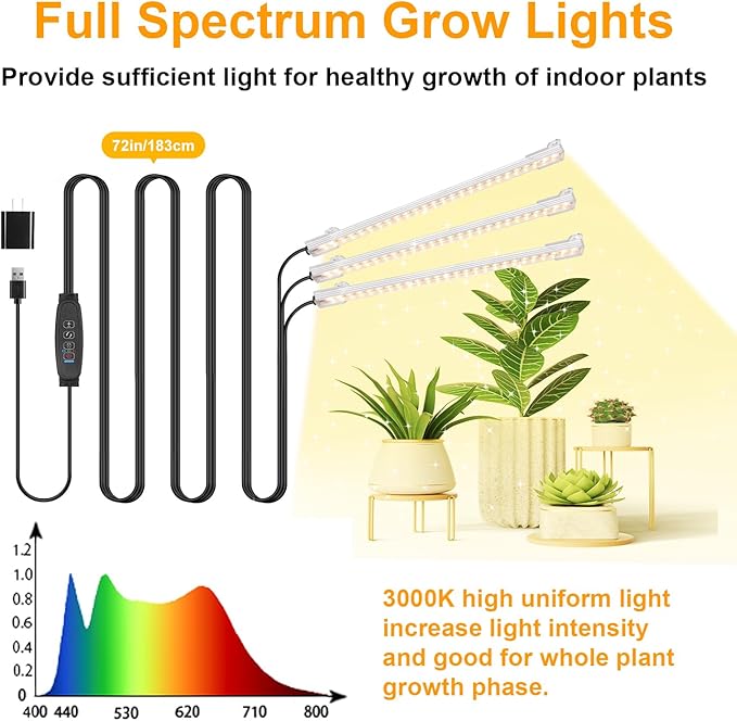 LED Grow Light Strips, Grow Lights for Indoor Plants Full Spectrum 3000K, Plant Light Bar with
