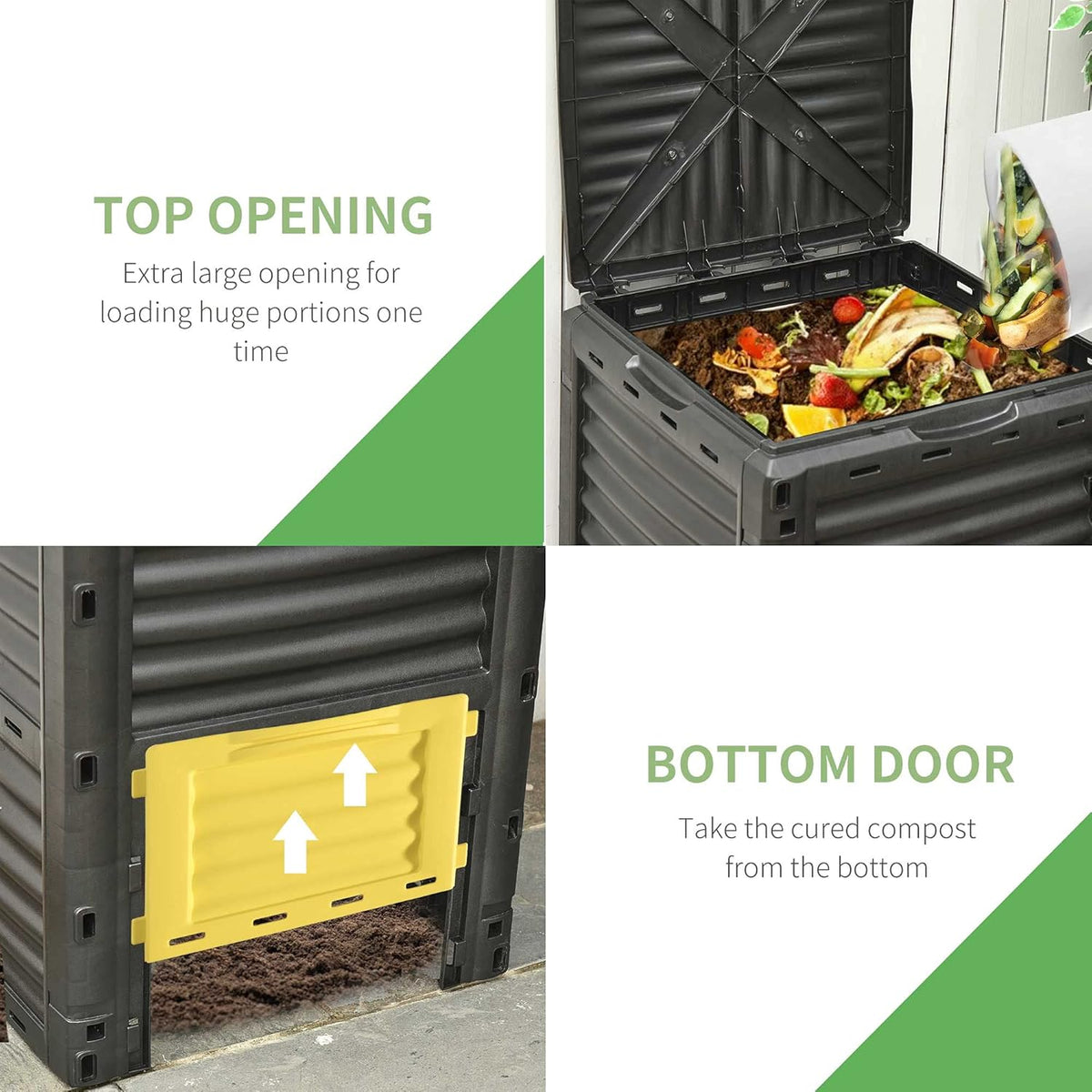 Compost Bin Outdoor 80 Gallon Garden Composter, with 48 Vents and Sliding Doors, Lightweight