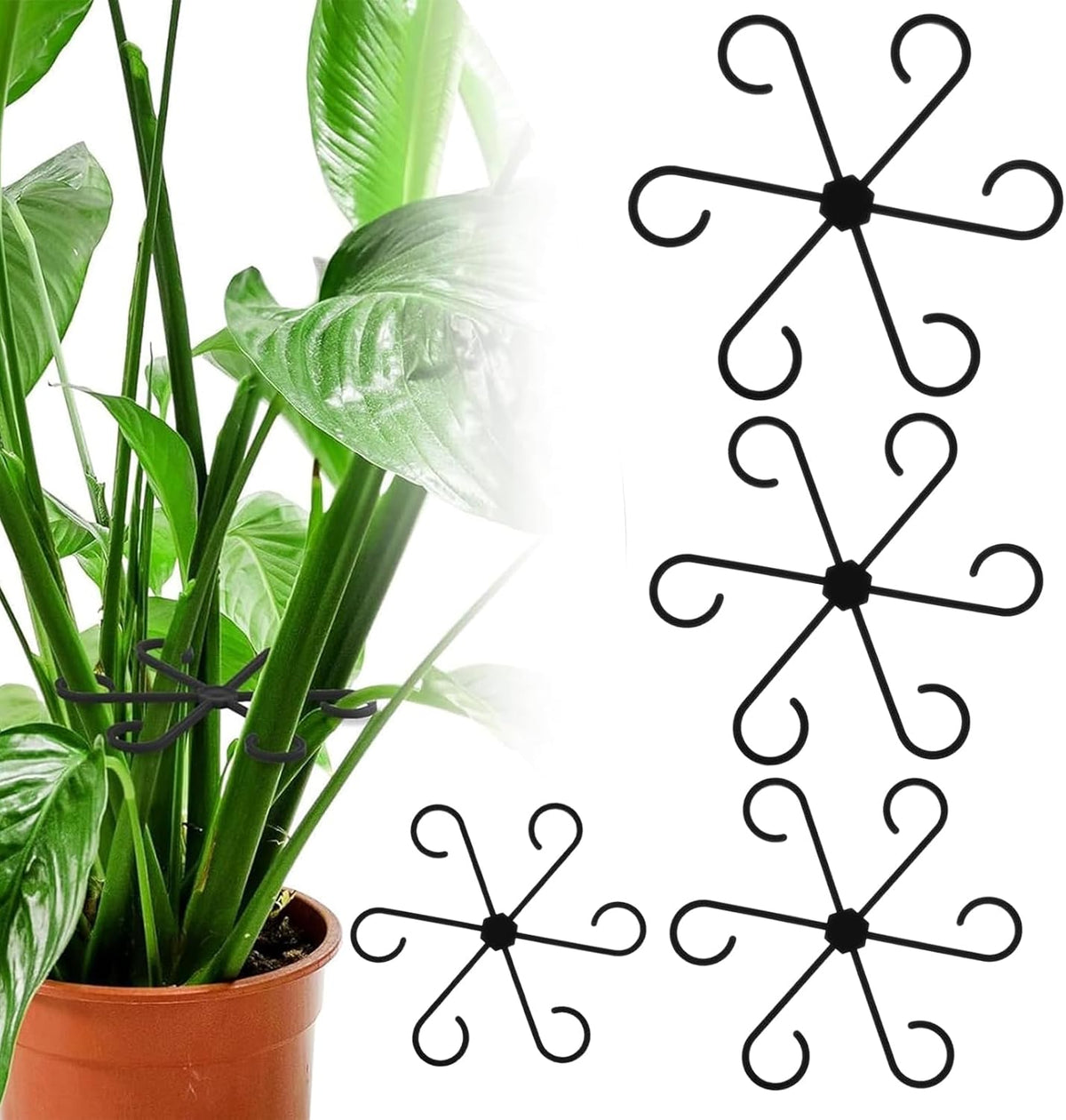 Reusable Plant Stem Supports for Indoor Plants - 4 Sizes, Durable Plastic Holders Easy Clip Hooks