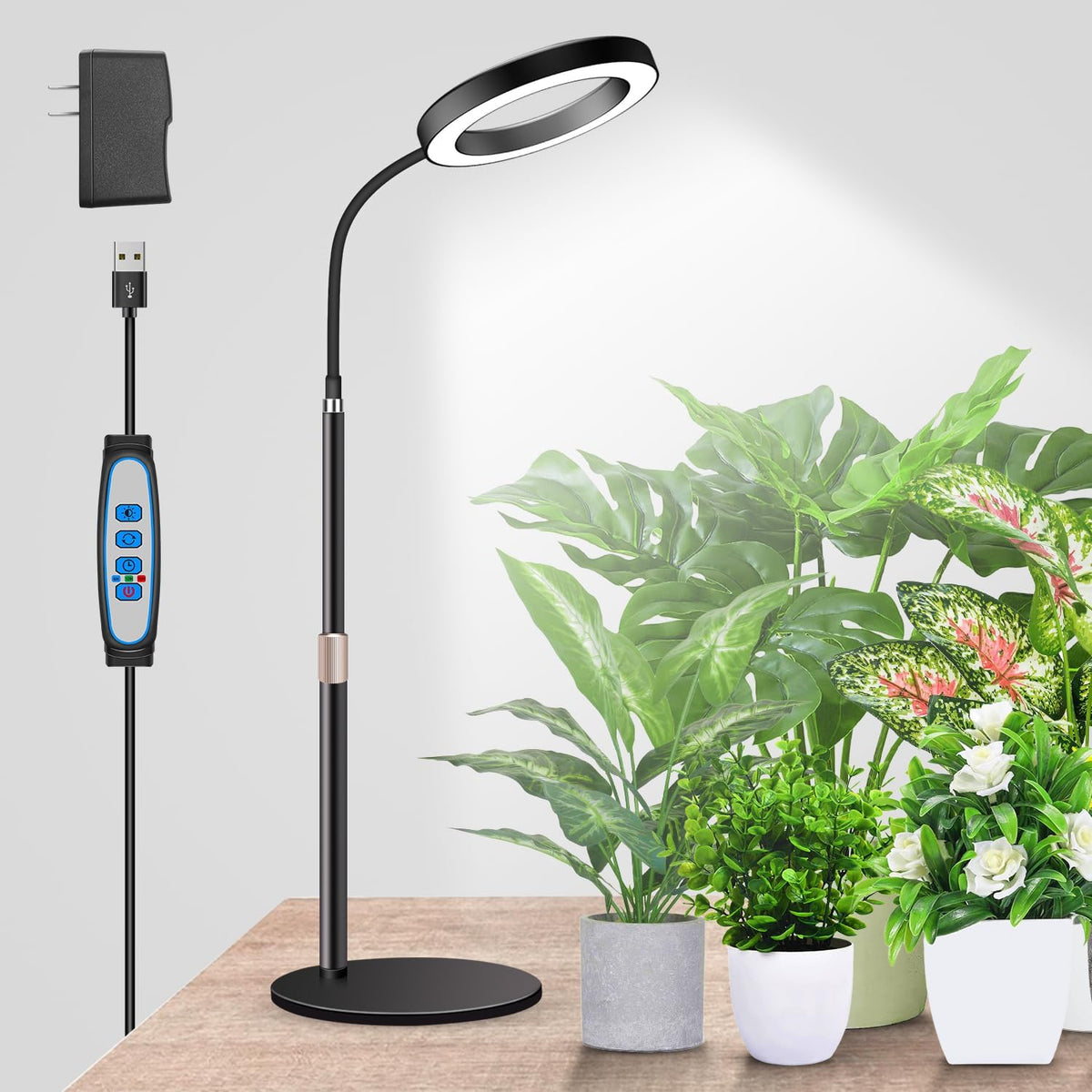 Garpsen Grow Lights for Indoor Plants, 80 LEDs Full Spectrum Desk Plant Light with Timer for