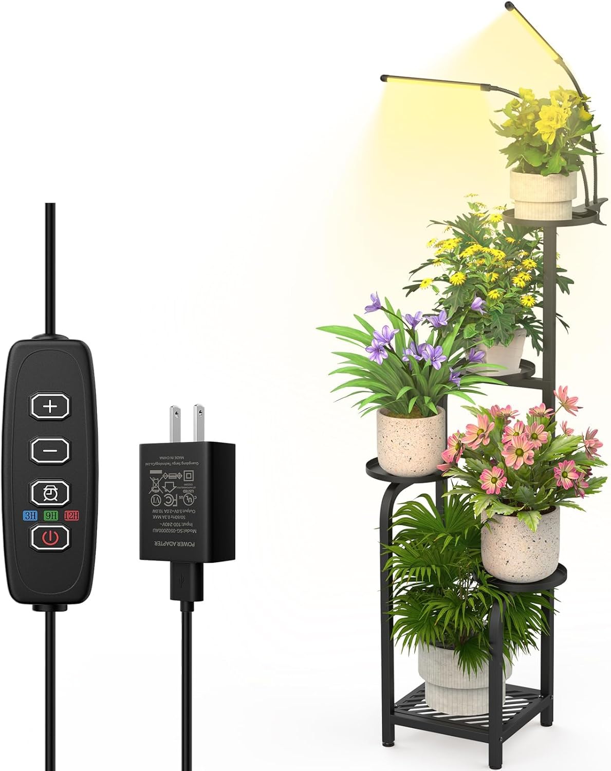 TOSKING 48" Tall Plant Stand with Grow Lights - 5-Tier Corner Plant Shelf with LED Full Spectrum