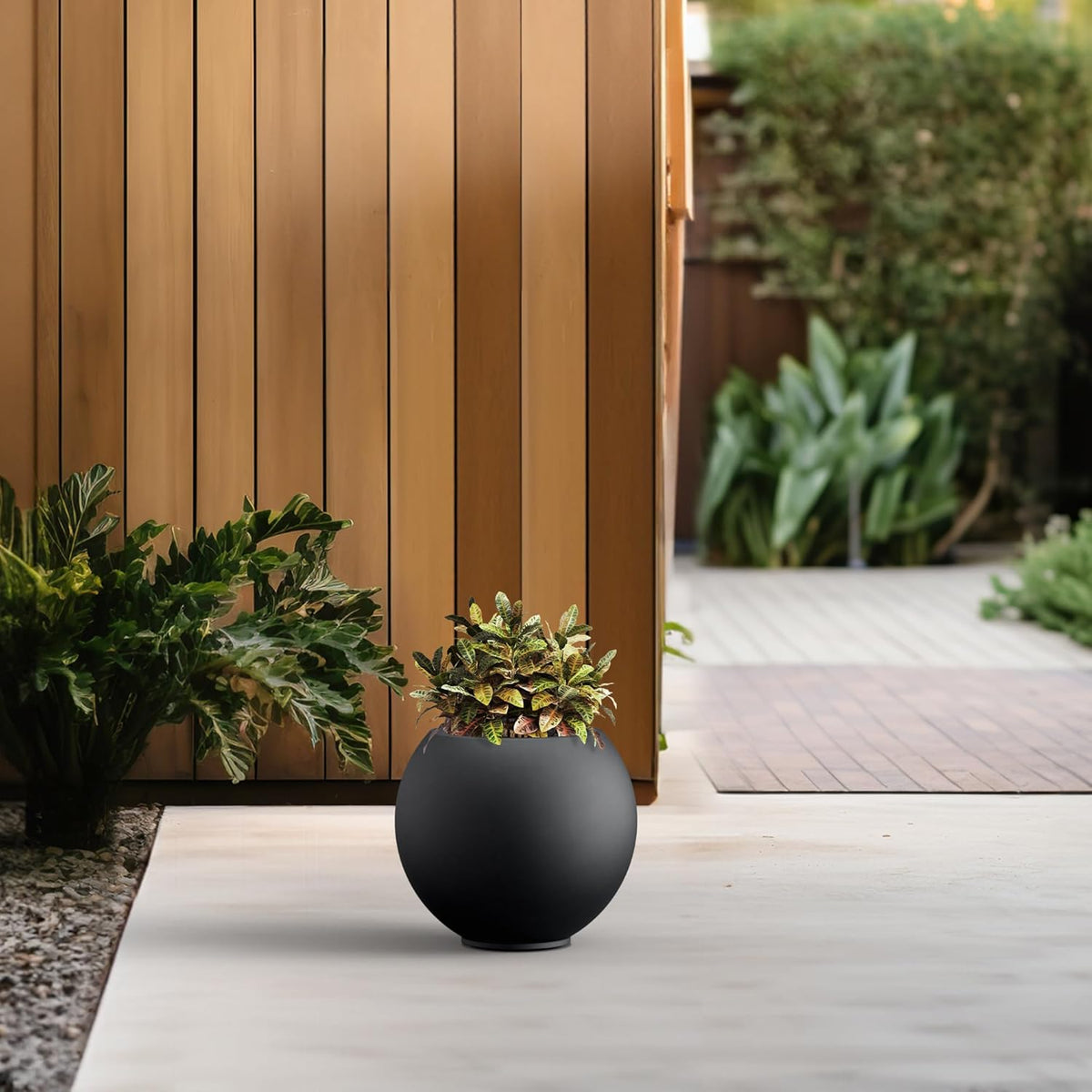 Kante Round Concrete Flower Pot, 11 Inch Dia (7.9" Opening) Sphere Shape Design Planter with