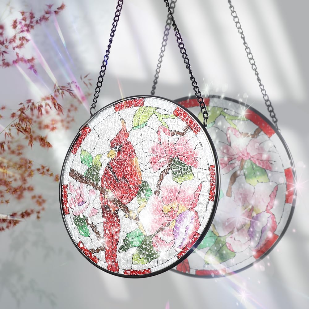 Vindar Cardinal Suncatcher Stained Glass, Stained Glass Window Hanging, Memorial Gifts for Women
