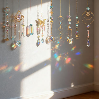 DIY Crystal Suncatcher Kit with Wind Chime/2pcs Large Prism,Dream Catchers Arts and Crafts Kits for