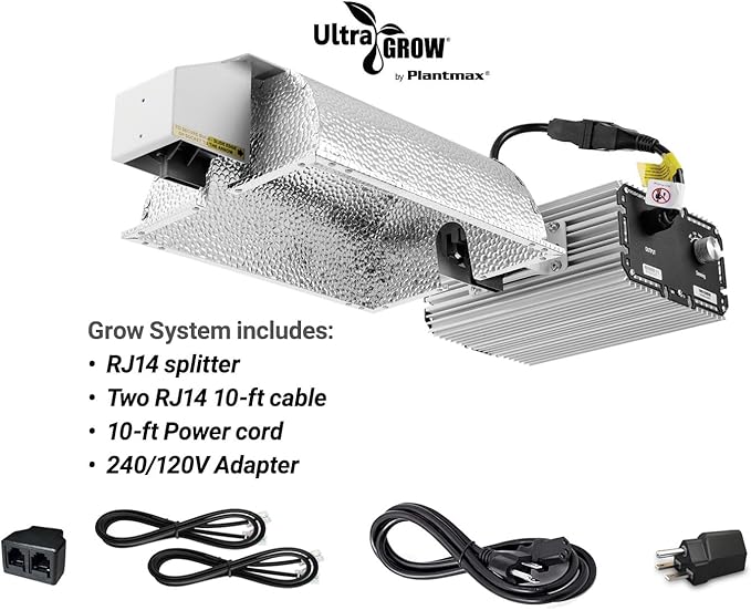 UltraGrow – Classic 1000W DE Double Ended HID Grow Light System with HID Bulb, Dimmable Ballast for