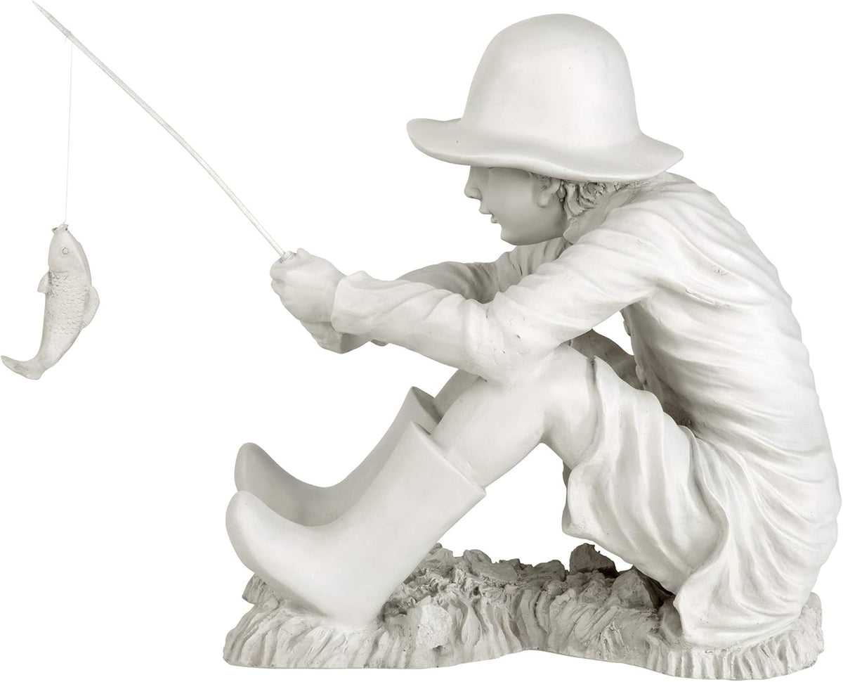 Design Toscano Gone Fishing Fisherman Boy Garden Statue, 17 Inch Tall, Cast Stone Resin, Two Tone
