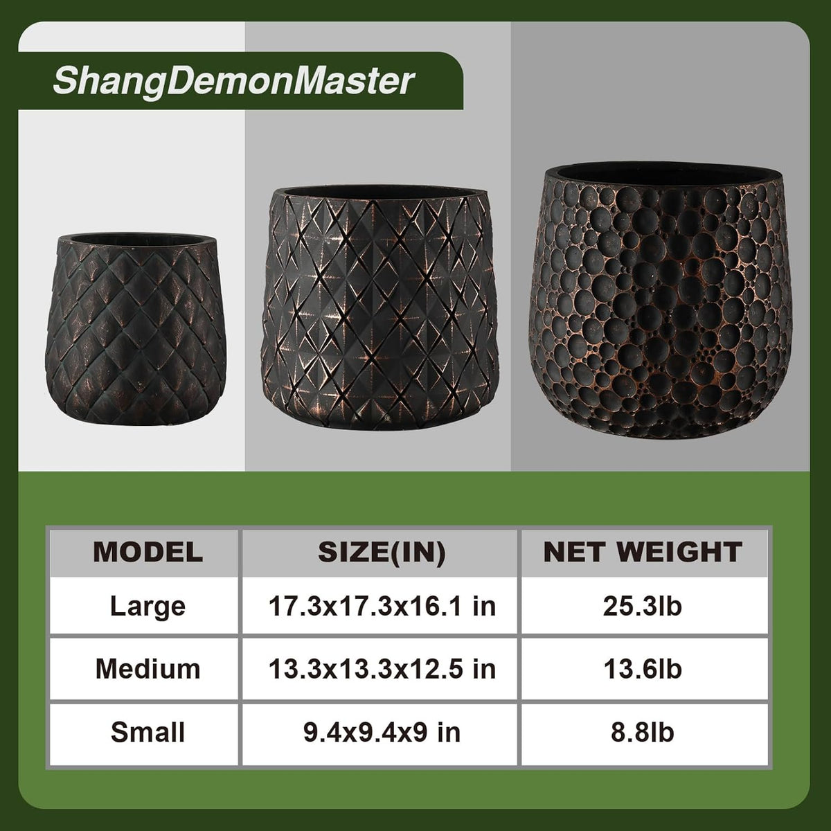 Craft flowerpots 18"+13"+9" Dia Round Concrete Planter Set of 3 Large Outdoor/Indoor Planter Pots