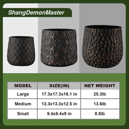 Craft flowerpots 18"+13"+9" Dia Round Concrete Planter Set of 3 Large Outdoor/Indoor Planter Pots