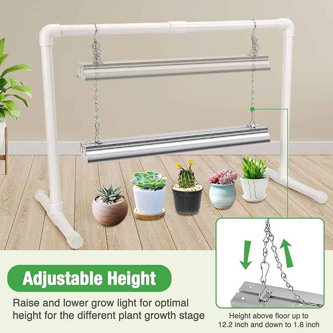 Soligt 2 ft Grow Light for Seed Starting with Stand, Double Tube Warm White Full Spectrum Seedling