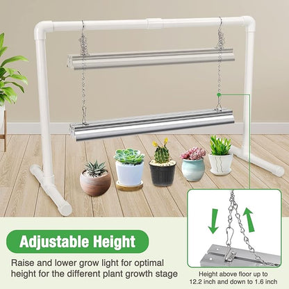 Soligt 2 ft Grow Light for Seed Starting with Stand, Double Tube Warm White Full Spectrum Seedling