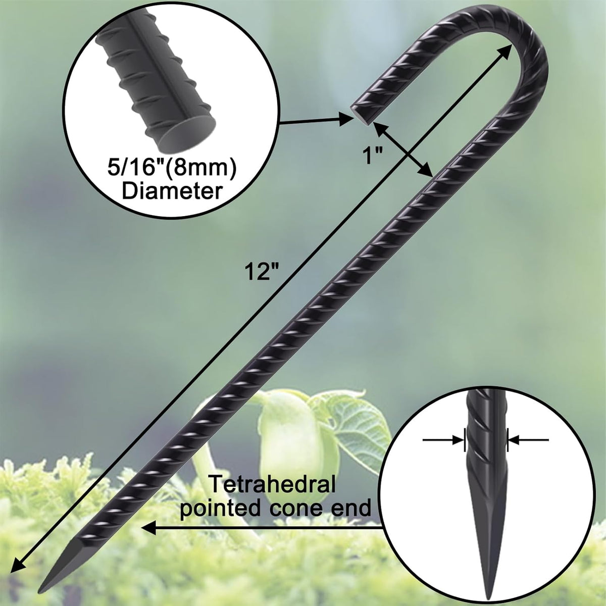 VVOKGO Rebar Stakes 12 Inches J Hook Heavy Duty Chain Link Fence Stakes, 32 Pcs Metal Long Tent