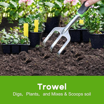 Garden Tool Set, 3 Pack Aluminum Heavy Duty Gardening Kit Includes Hand Trowel, Transplant Trowel