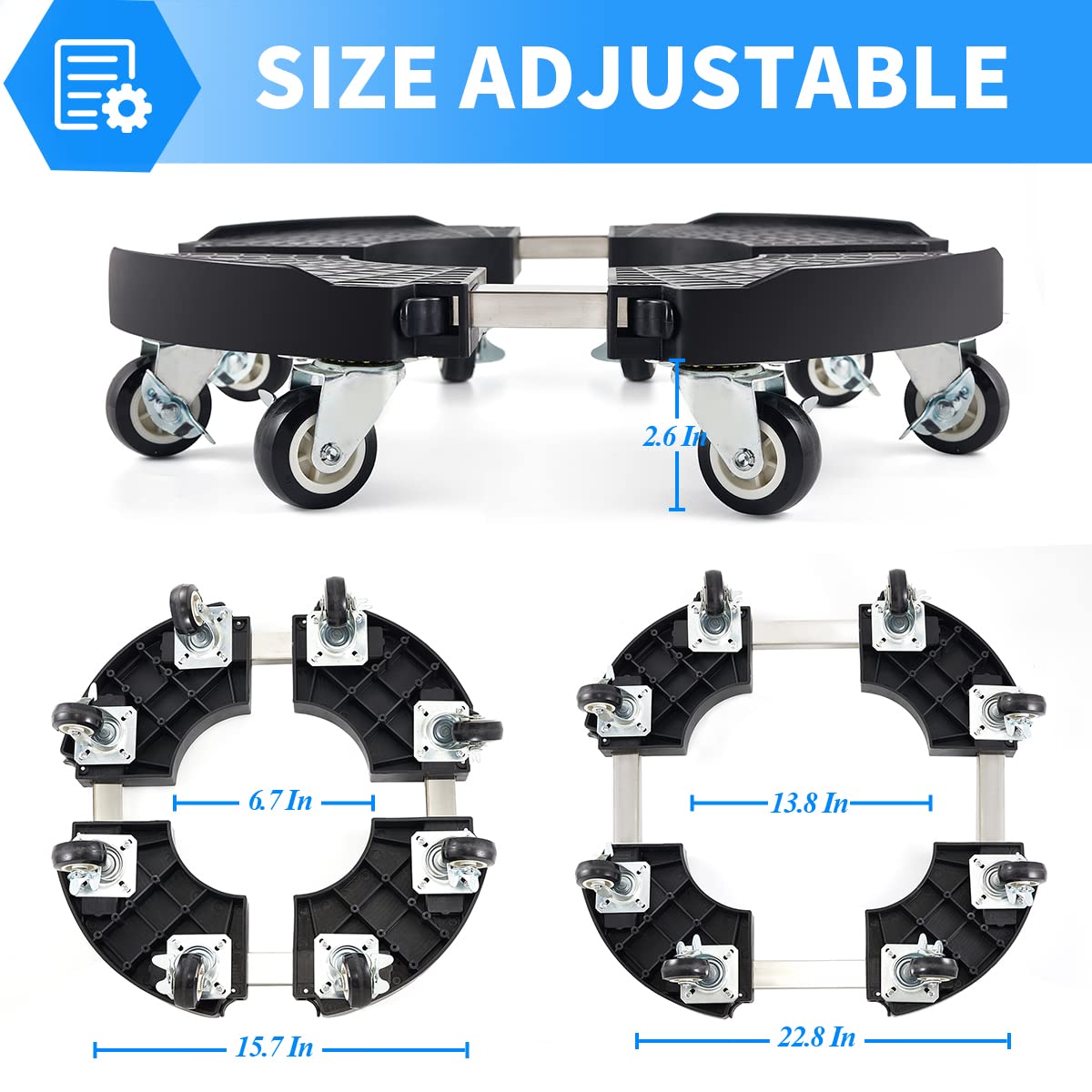 TreeGun Plant Caddy with Wheels Heavy Duty with 8 Lockable Casters, Rolling Plant Stand Adjustable
