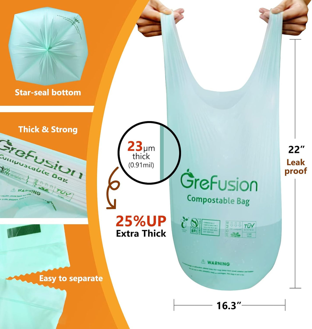 Compostable trash Bags, 2.6 Gallon,Thick 0.91 mils,Compost bin Kitchen,Food Scrap Waste Bags,Small
