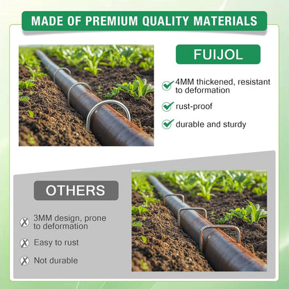 8 Gauge Landscape Staples, FUIJOL 12 Inch Heavy Duty U-Shaped Landscape Stakes, 50 Pack Galvanized