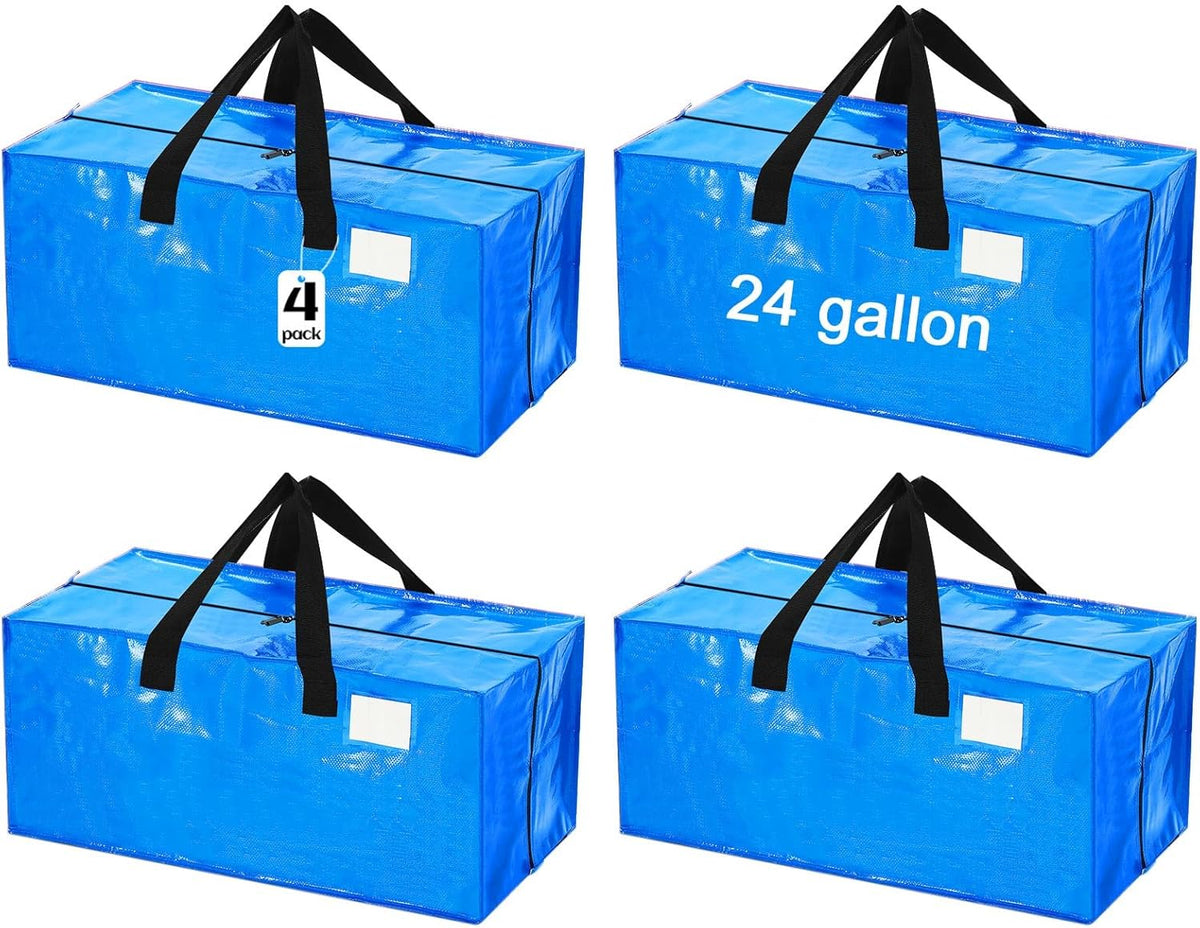 4 Pcs 24 Gallon Large Moving Bags with Zipper and Handles Foldable Storage Duffle Bags Heavy Duty