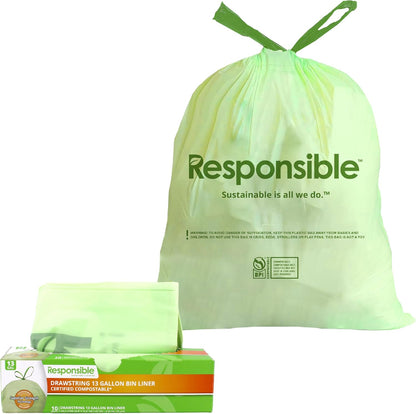 Responsible Products Kitchen Bin Liners, Certified Compostable, Heavy Duty Multipurpose Food Scrap