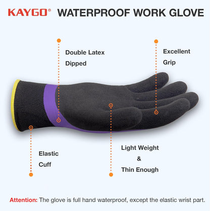 KAYGO Waterproof Work Gloves for Men and Women, Rubber Coated Non-slip Working Gloves for Garden