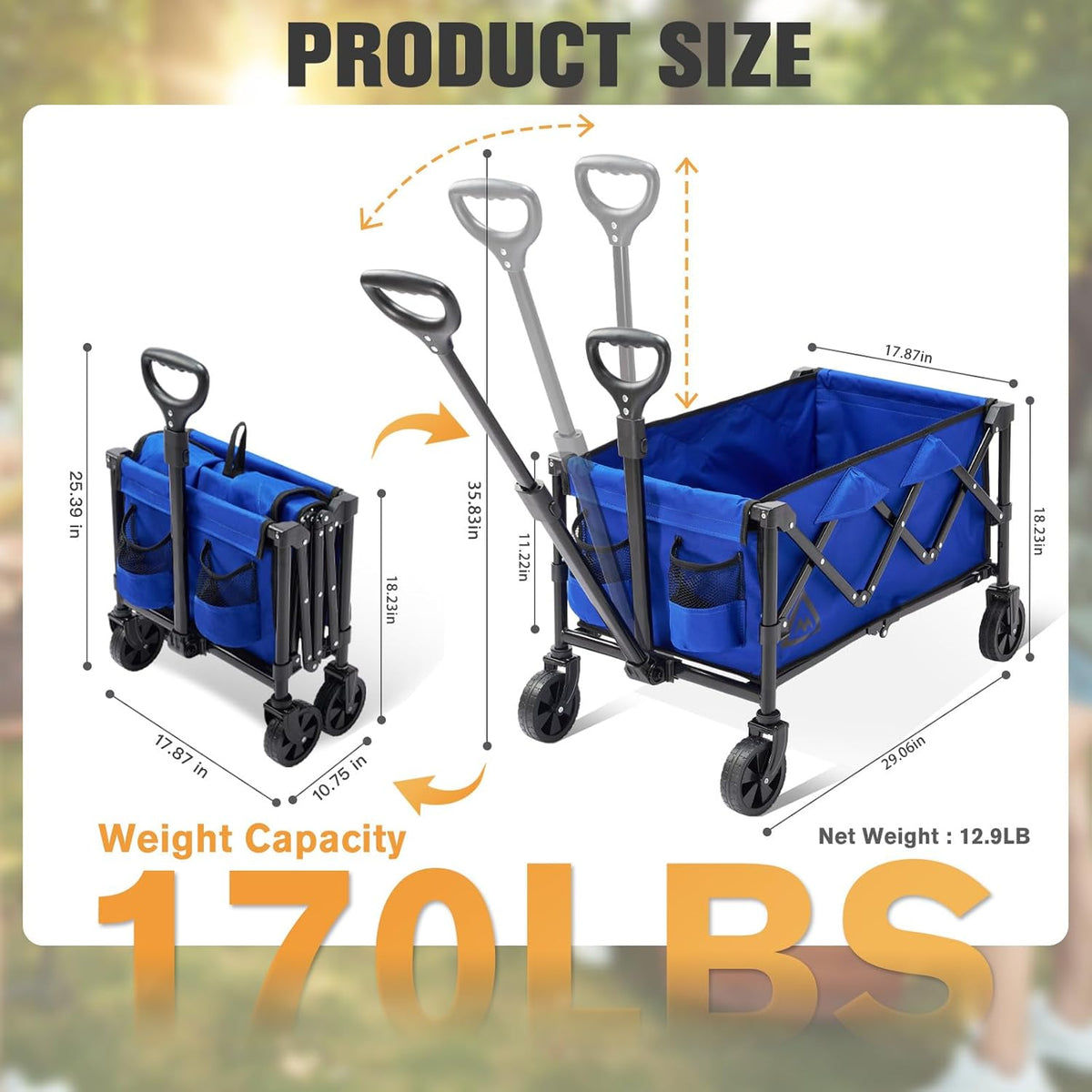 Wagon Cart Shopping Foldable Folding Collapsible with Wheels Big On Beach Garden Outdoor Grocery
