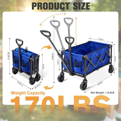 Wagon Cart Shopping Foldable Folding Collapsible with Wheels Big On Beach Garden Outdoor Grocery