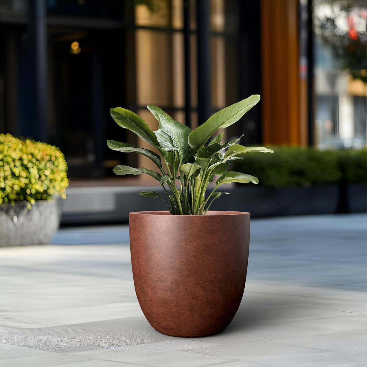Kante 18 Inch Dia Round Concrete Planter, Indoor Outdoor Large Plant Pot with Drainage Hole and