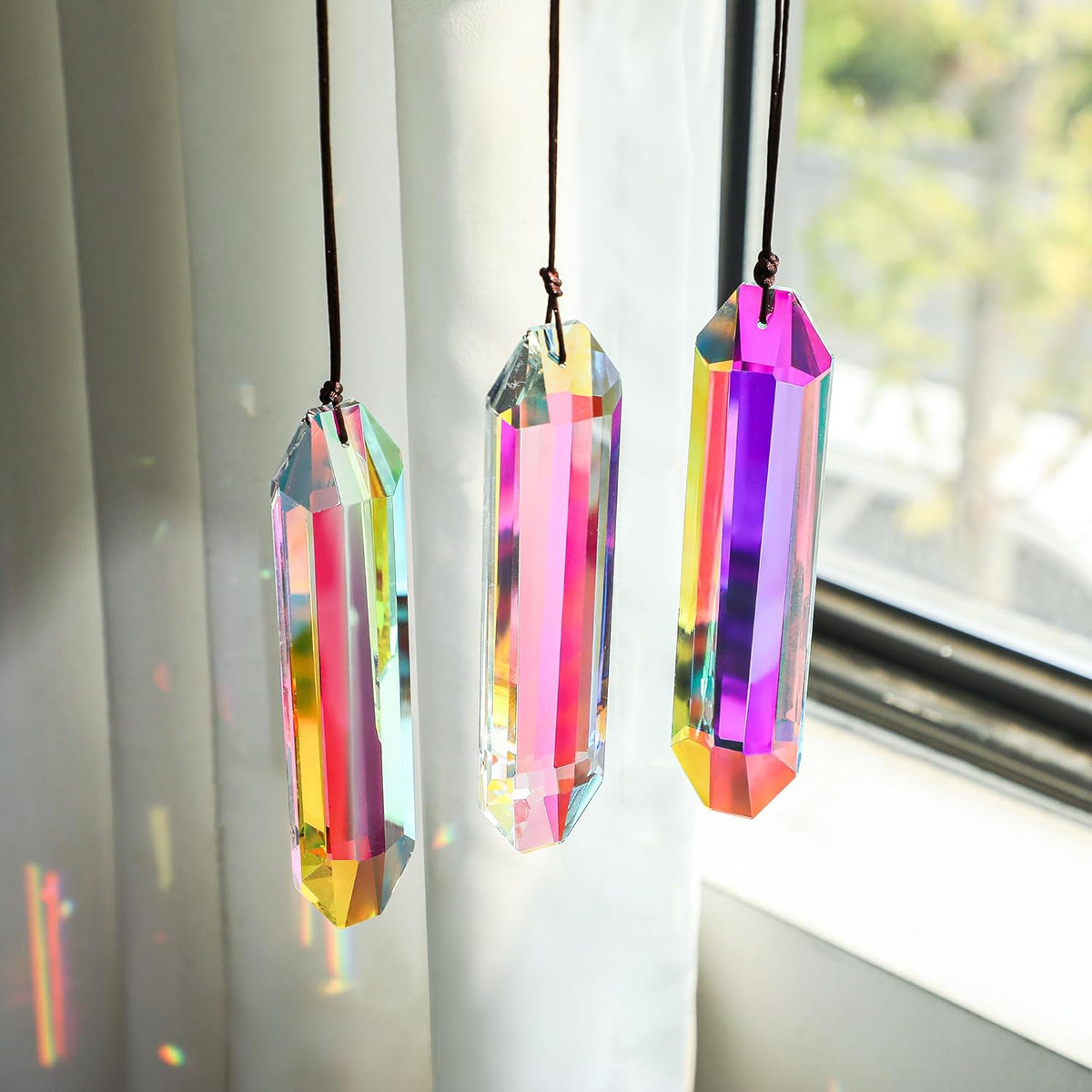 HDCRYSTALGIFTS 3 Pack 5" Large Crystal Sun Catcher Prisms for Windows, AB Colored Suncatcher