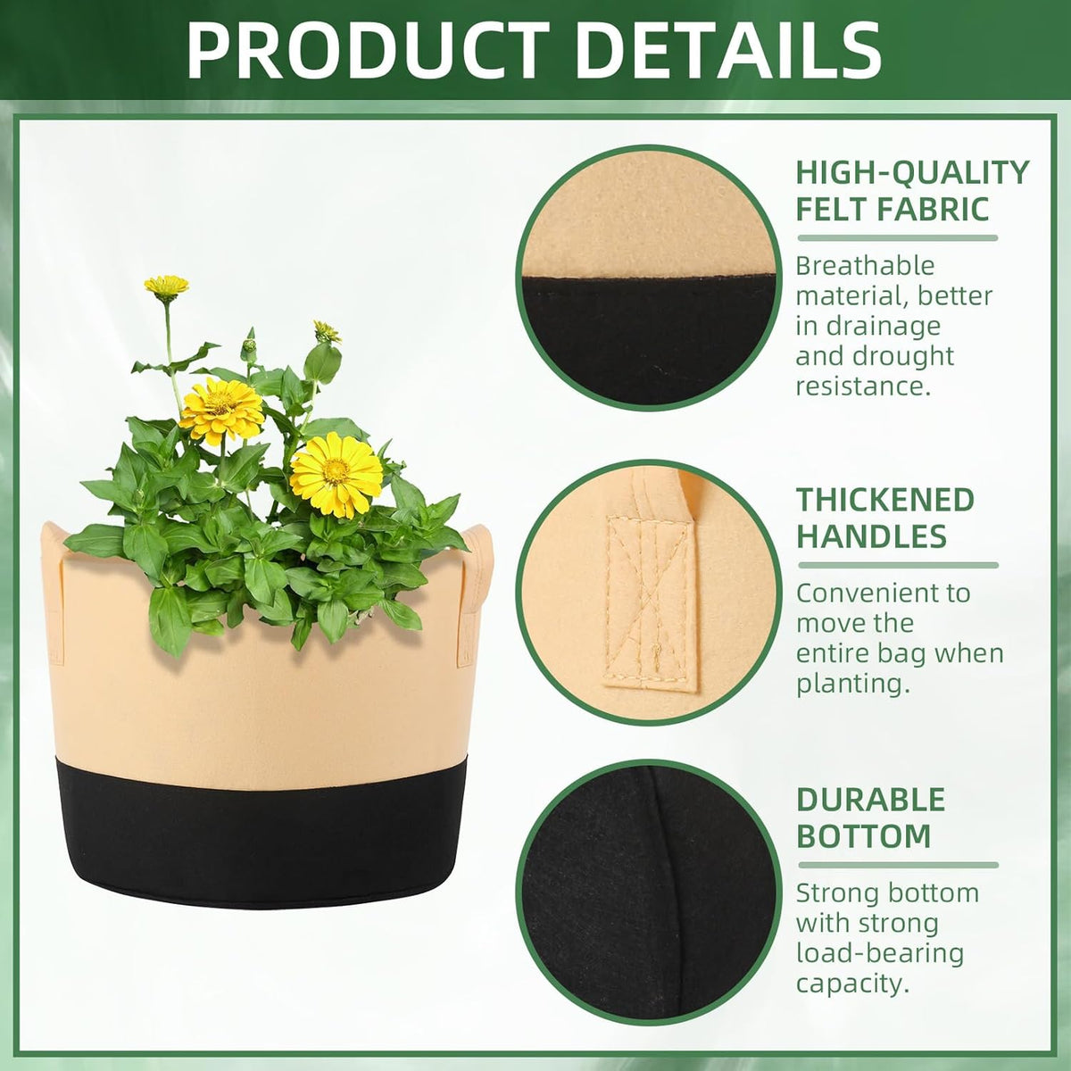 12 Pack Multicolor 10 Gallon Grow Bags - Fabric Plant Pots with Handles for Outdoor Garden and