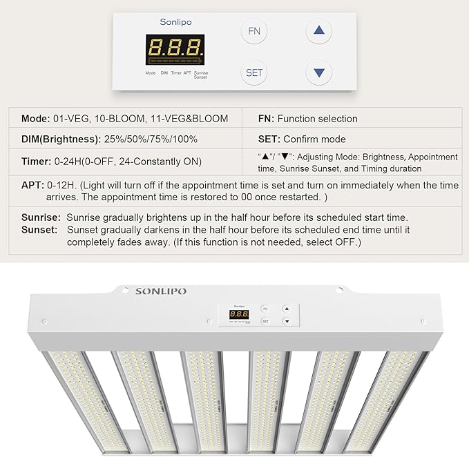 2024 New SPF2000 PRO 200W LED Grow Light 3x3ft Coverage with Veg & Bloom Dimmer Timer Full Spectrum