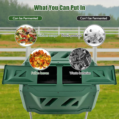 Goplus Compost Tumbler, 43 Gallon Rotating Compost Bin Barrel, Dual Chamber Tumbling Composter with