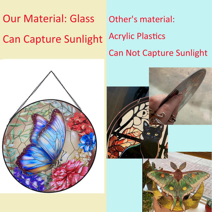 Butterfly Hanging Stained Glass for Windows,20cm/7.87inch Hand-Painted Sun Catcher Garden Hangings