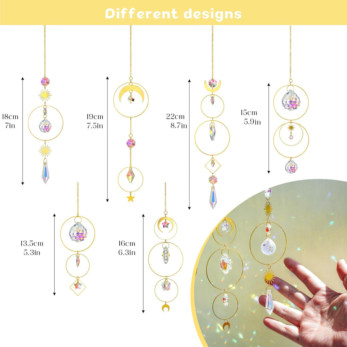 H&D HYALINE & DORA Set of 6 Colorful Crystals Suncatcher Hanging Sun Catcher with Crystals Pendant