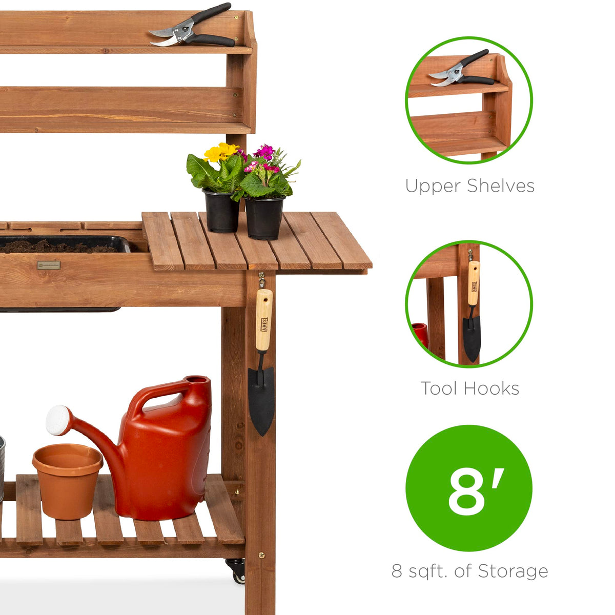 Best Choice Products Mobile Garden Potting Bench, Outdoor Wood Workstation Table w/Sliding