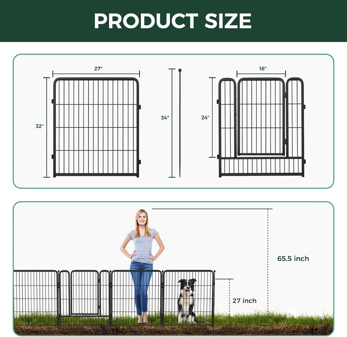 FXW Garden Fence Outdoor for The Yard – 32in(H) x 27.3ft(L) Heavy Duty Metal Animal Barrier for Dog