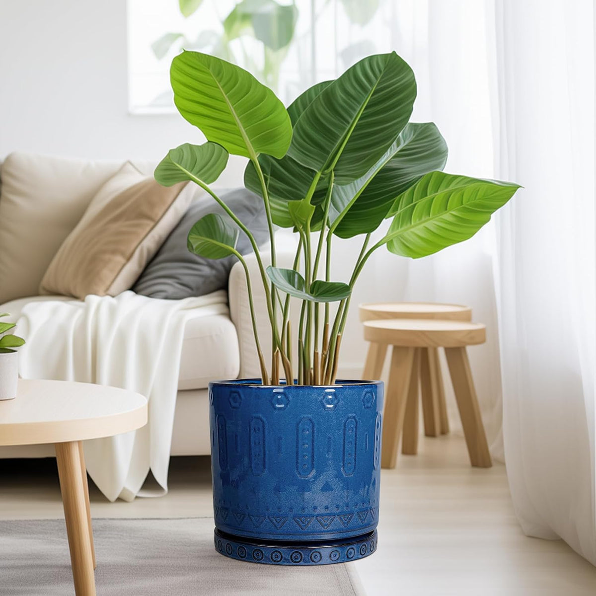 10 Inch Plant Pot - Ceramic Planter Outdoor Plant Pot Indoor with Drainage Holes and Saucer Large