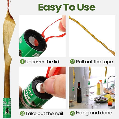 Qualirey 160 Pack Fly Strips Sticky Fly Trap Indoor Outdoor Hanging Ribbon Tape Paper Flying Insect