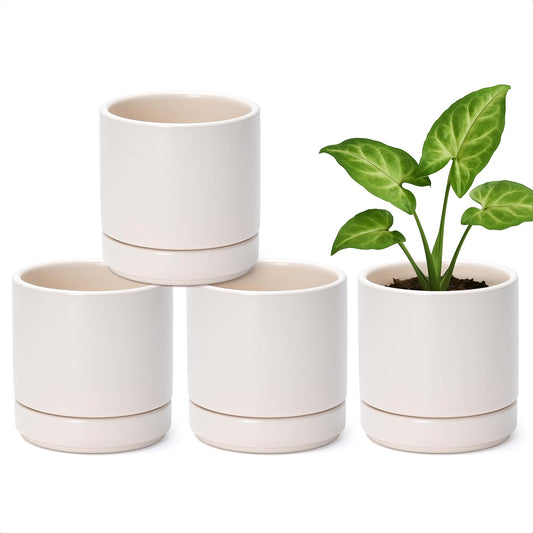 D'vine Dev Set of 4 Small Ceramic Plant Pots, 4.7 Inch Succulent Planter Pot for Plants with