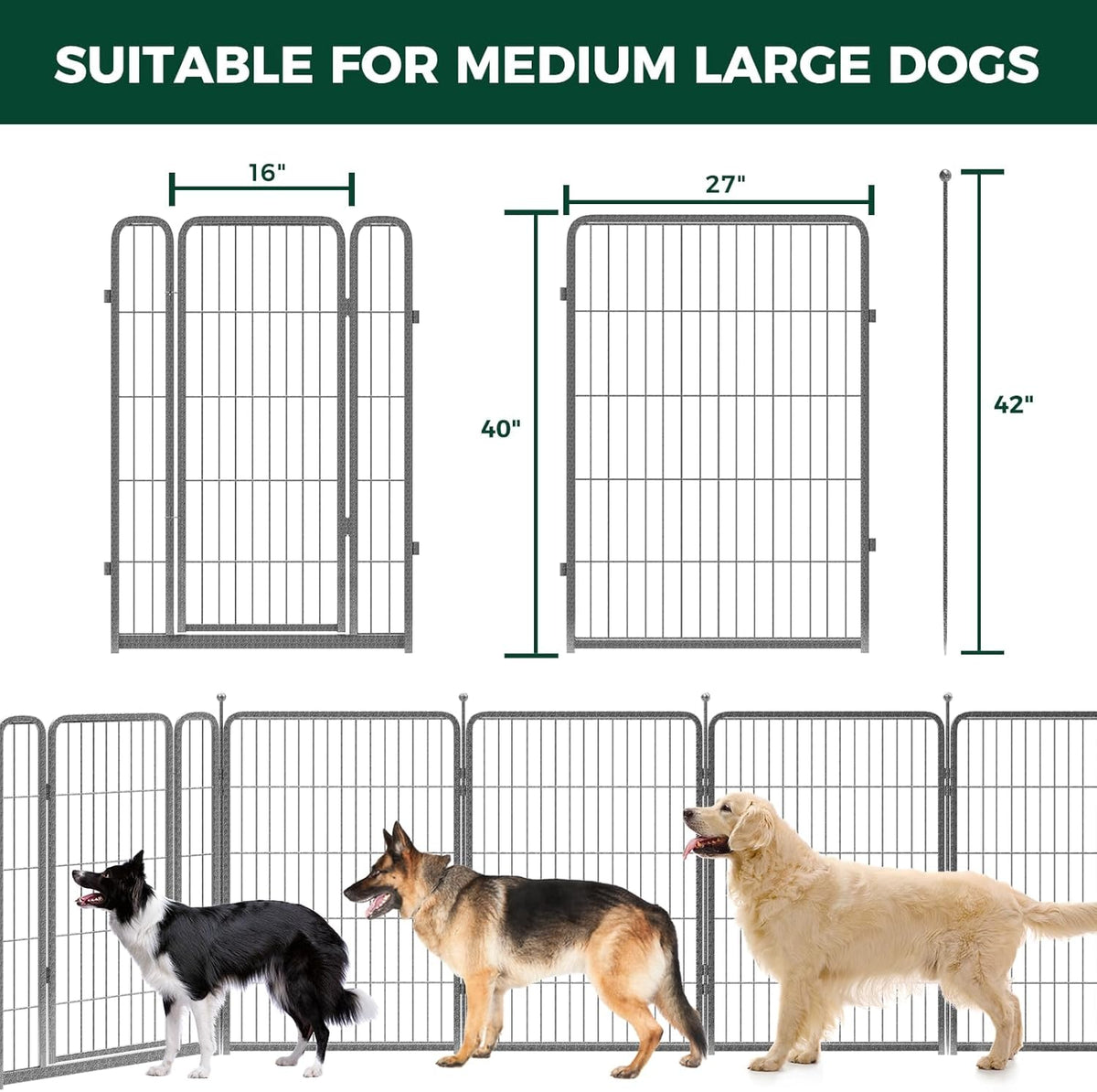 FXW Garden Fence Outdoor for The Yard – 40in(H) x 54.7ft(L) Heavy Duty Metal Animal Barrier for Dog