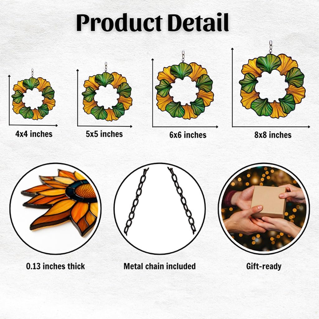 Ginkgo Wreath Acrylic Suncatcher Stained Glass Effect Window Car Hanging Christmas Ornament Indoor